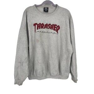 Y2K Thrasher Magazine Sweatshirt Skater Spellout Crewneck Thrashed Skateboard XL